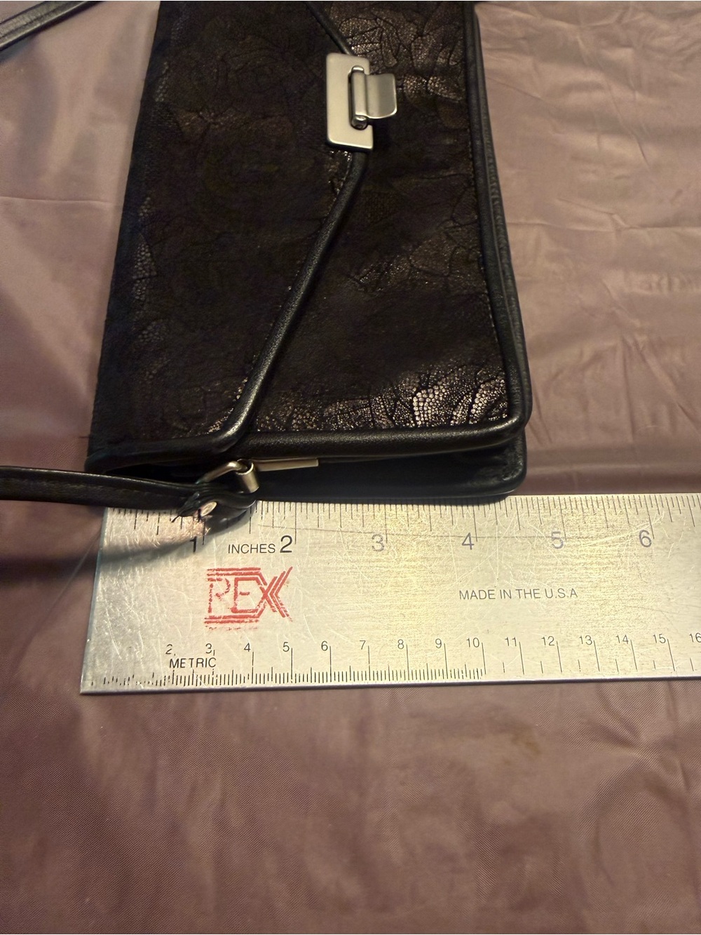 Vintage 2010 Roche Black Floral-Stamped Asymmetrical Leather Crossbody Bag - Picture 7 of 16